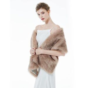 3592 Faux Fur Shawl Wrap For Wedding Women Shrug Bridal Stole Winter Cover
